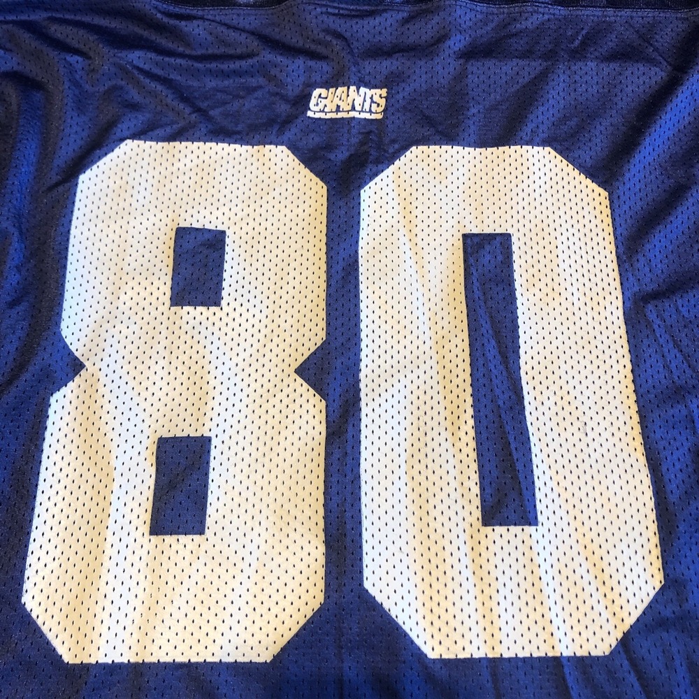Jeremy Shockey Jersey NY Giants Reebok NFL Size 2XL Number 80 Blue Short Sleeve - Picture 2 of 12
